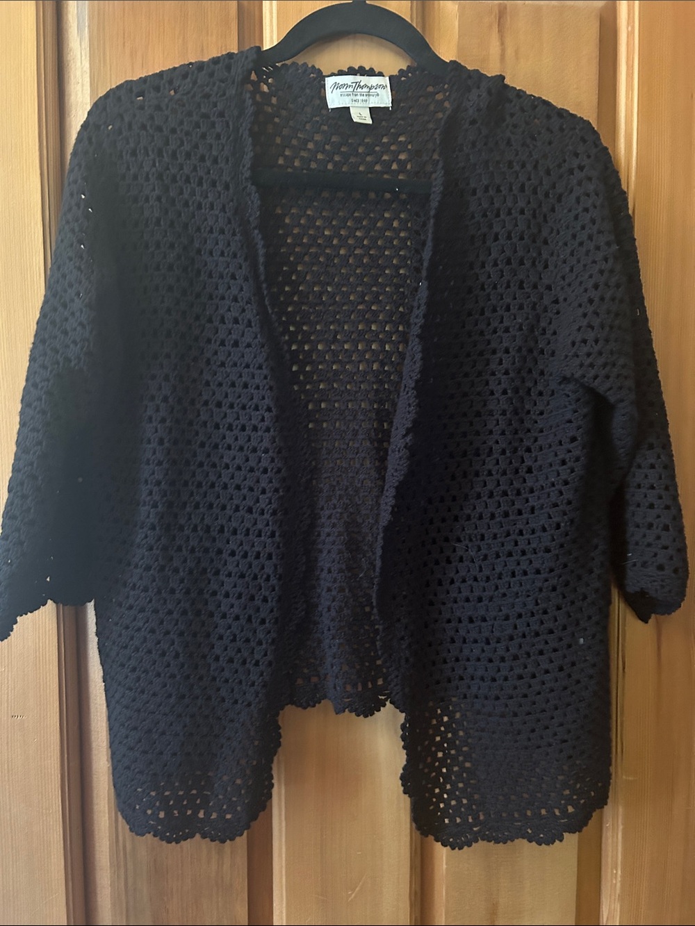 Norm Thompson Black Crochet Open-Front Cardigan
